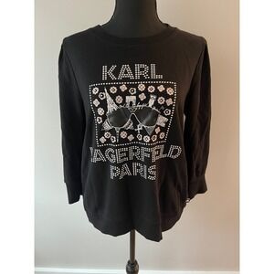 Karl Lagerfeld Paris Black‎ Embellished Crew Neck Long Sleeve Sweatshirt M